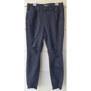 Judy Blue Skinny Ft Distressed Black Jeans Size 16W Stretch Frayed Hems Ankle
